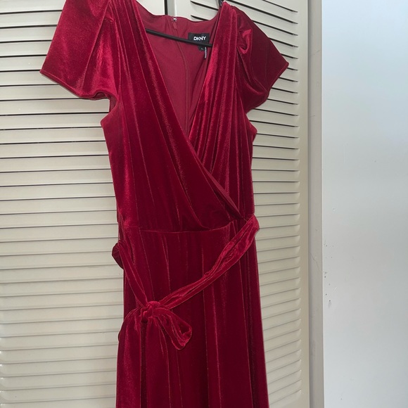 DKNY Red velvet midi dress - Picture 4 of 6